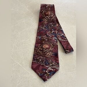 Jean Charles Burgundy Baroque Ornate Italian Design 100% Silk Vintage Tie